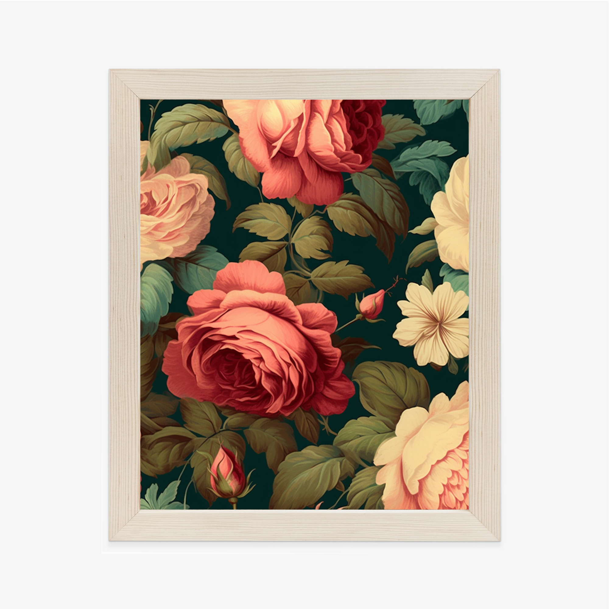 Poster Romantische Rosen Und Grüne Blätter Rahmen Aluminium Farbe Schwarz – Bild 11