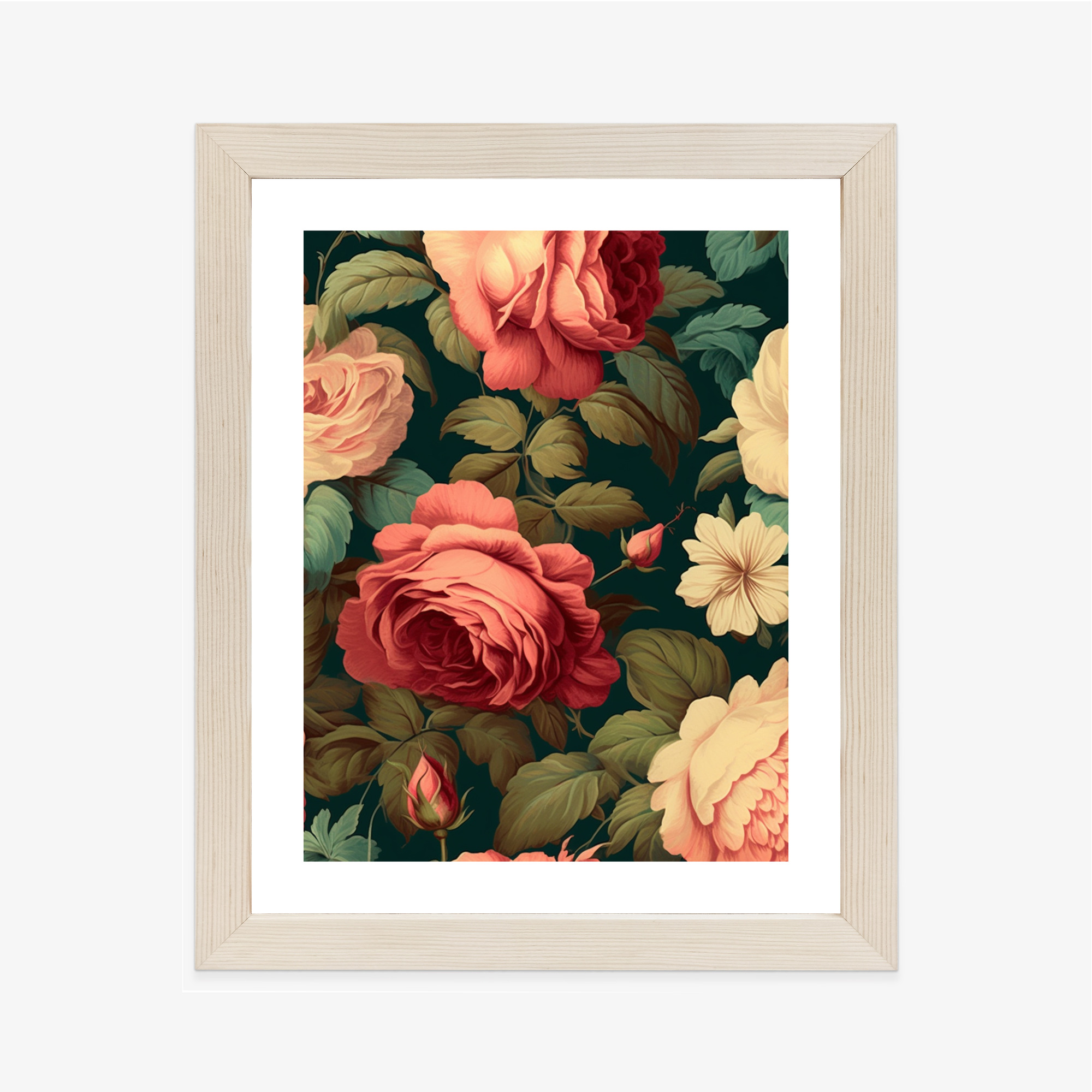 Poster Romantische Rosen Und Grüne Blätter Rahmen Aluminium Farbe Schwarz – Bild 12