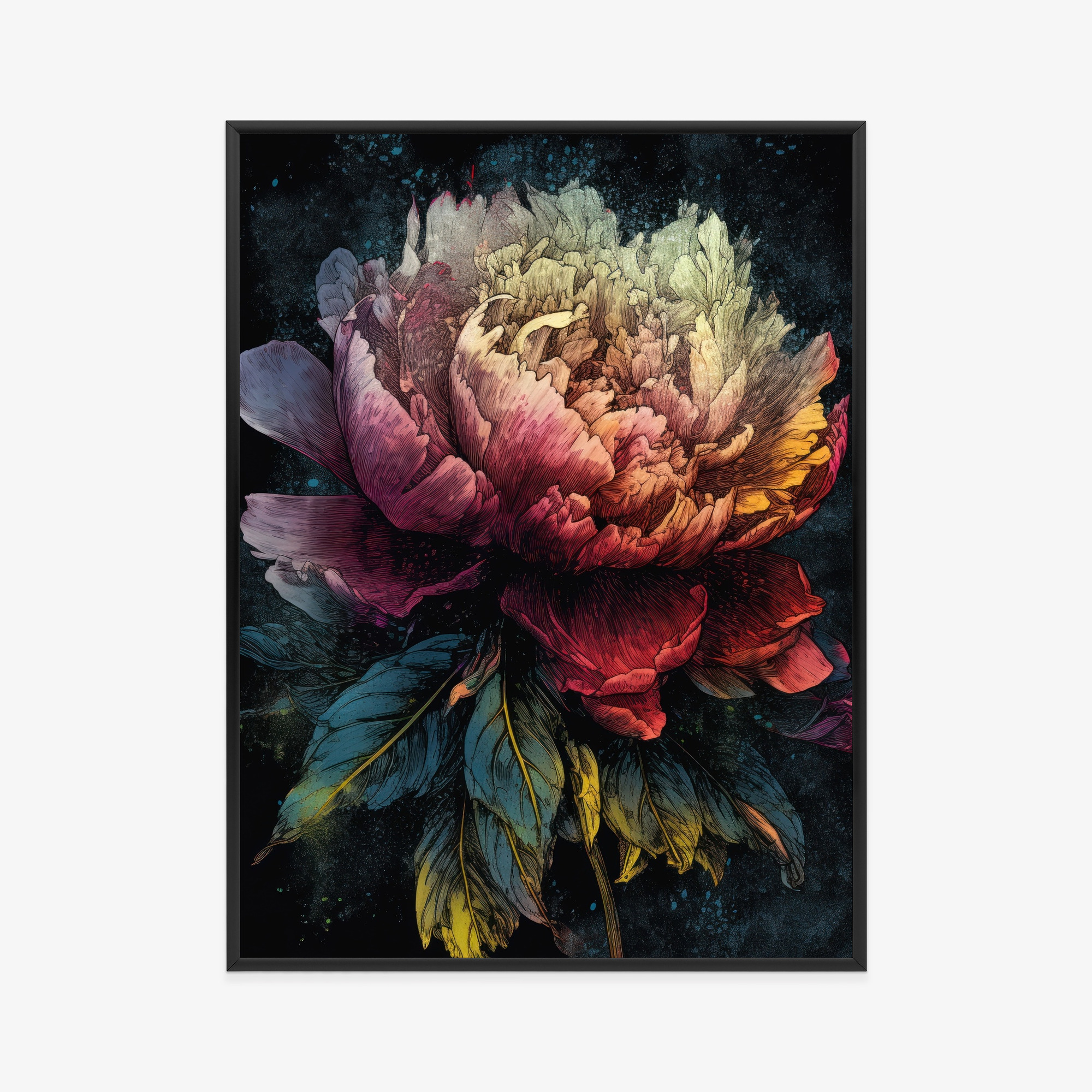 Poster Abstrakte Pfingstrose Auf Dunklem Hintergrund Rahmen Aluminium Farbe Schwarz