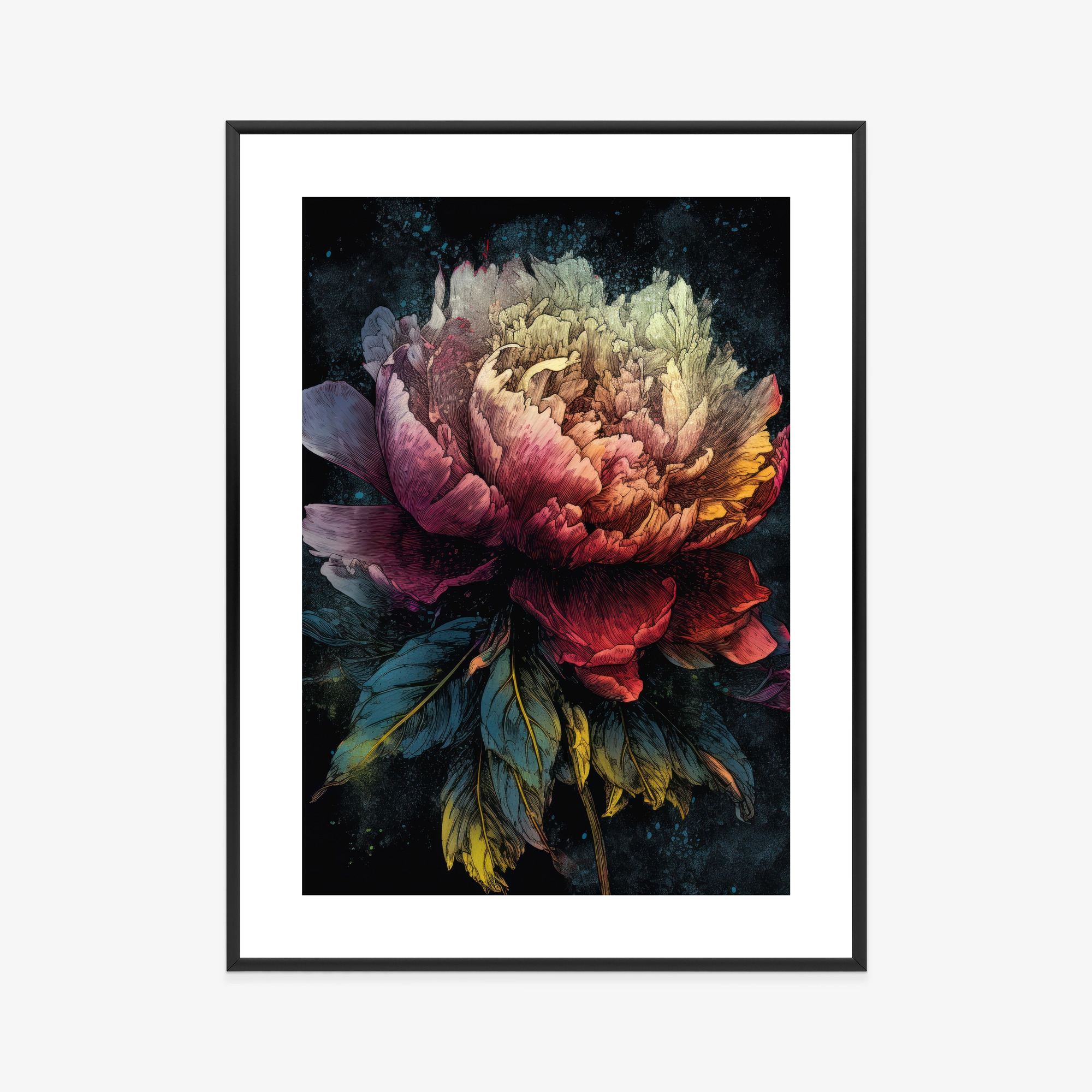 Poster Abstrakte Pfingstrose Auf Dunklem Hintergrund Rahmen Aluminium Farbe Schwarz – Bild 5