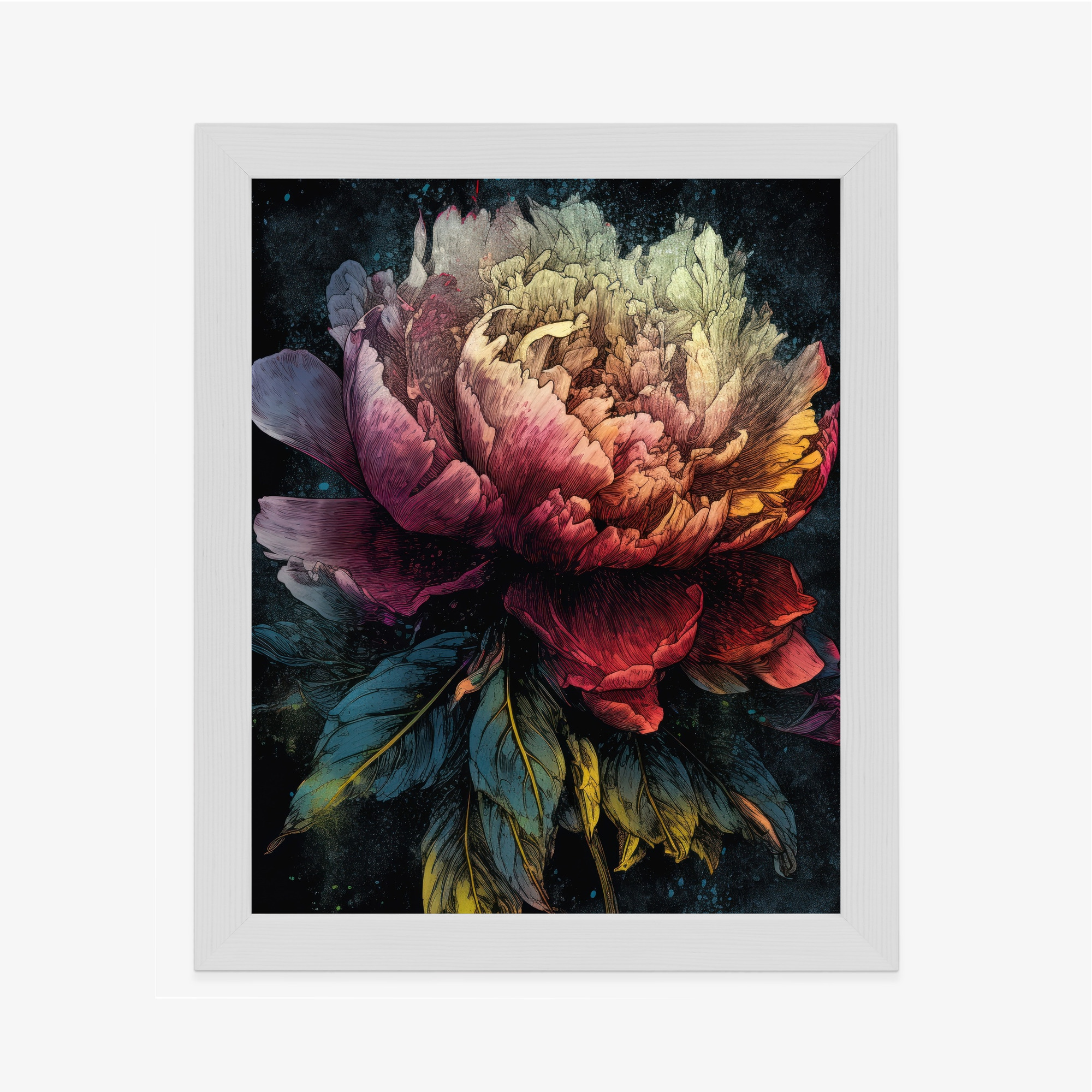 Poster Abstrakte Pfingstrose Auf Dunklem Hintergrund Rahmen Aluminium Farbe Schwarz – Bild 7
