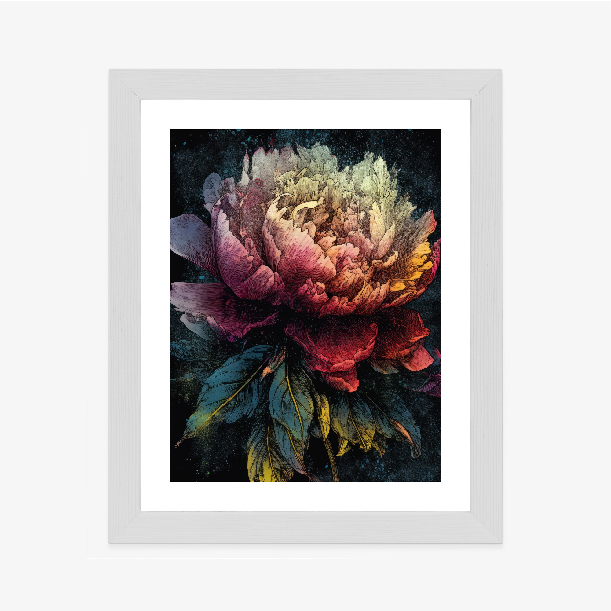 Poster Abstrakte Pfingstrose Auf Dunklem Hintergrund Rahmen Aluminium Farbe Schwarz – Bild 9