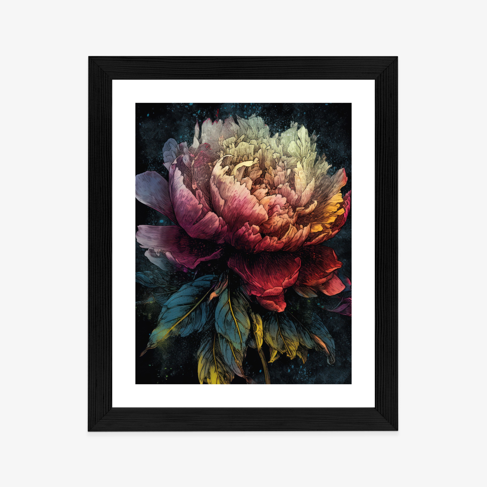 Poster Abstrakte Pfingstrose Auf Dunklem Hintergrund Rahmen Aluminium Farbe Schwarz – Bild 10