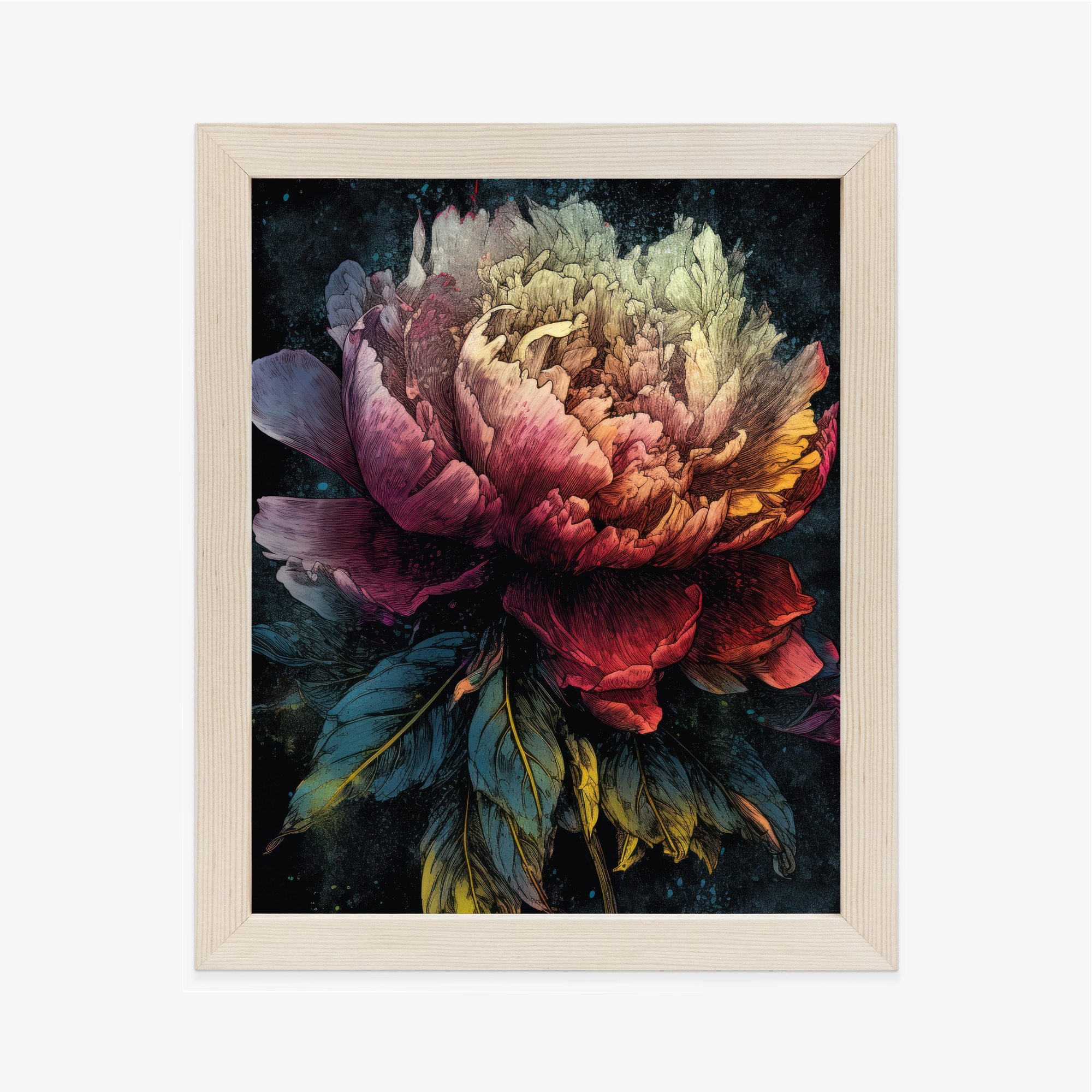 Poster Abstrakte Pfingstrose Auf Dunklem Hintergrund Rahmen Aluminium Farbe Schwarz – Bild 11