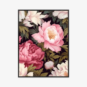 Poster Romantische Pfingstrosen Zwischen Grünen Blättern Rahmen Aluminium Farbe Schwarz