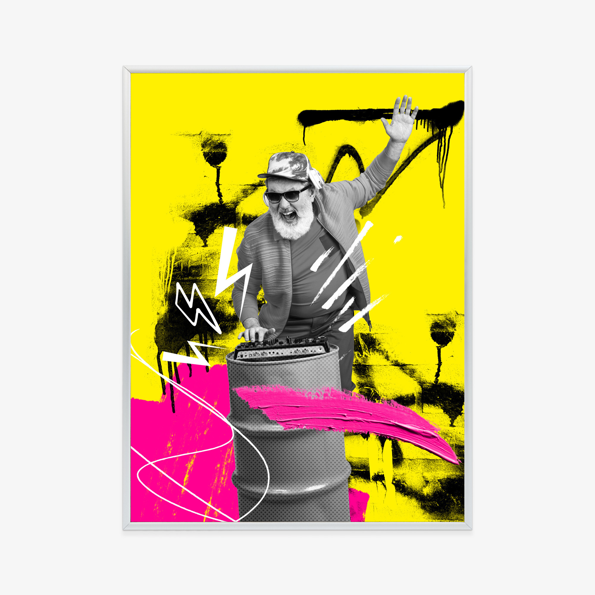 Poster Dj Im Großstadtdschungel – Bunte Collage Rahmen Aluminium Farbe Schwarz – Bild 2