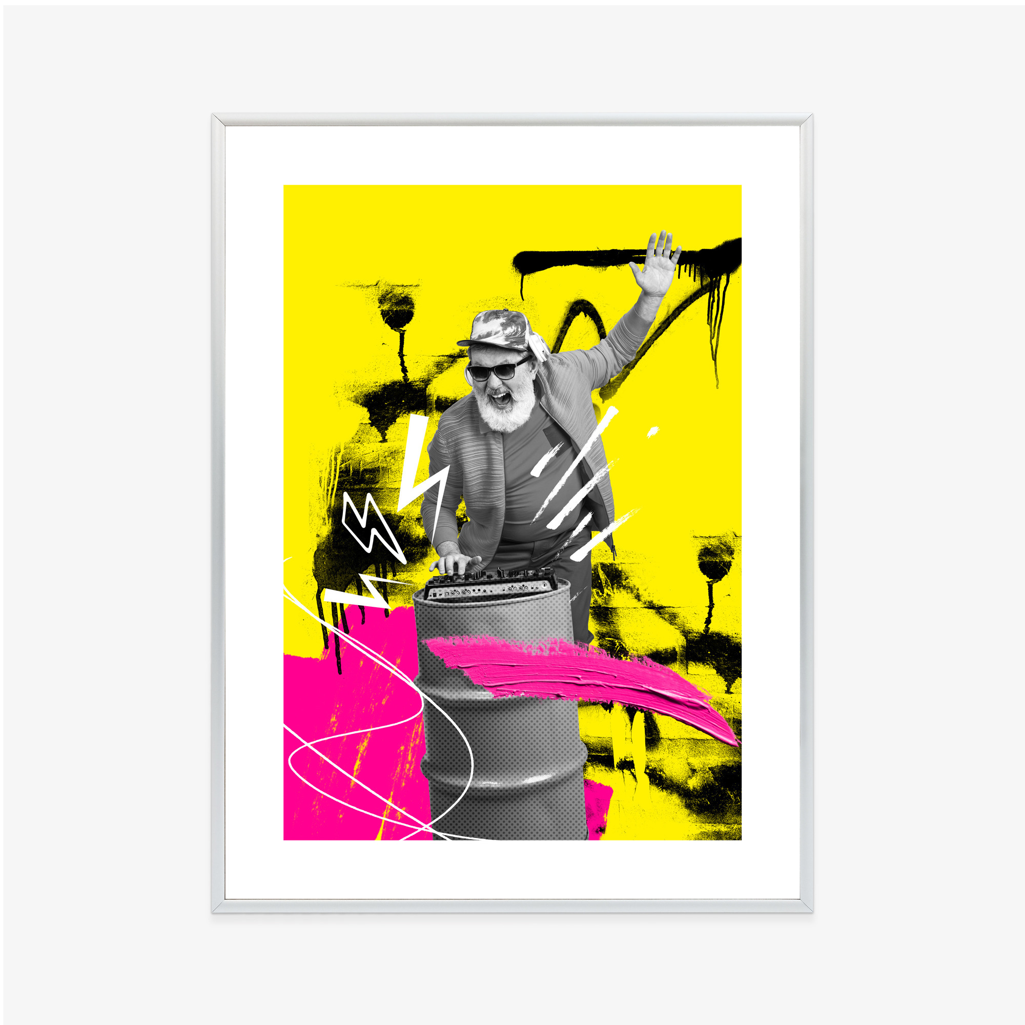 Poster Dj Im Großstadtdschungel – Bunte Collage Rahmen Aluminium Farbe Schwarz – Bild 6