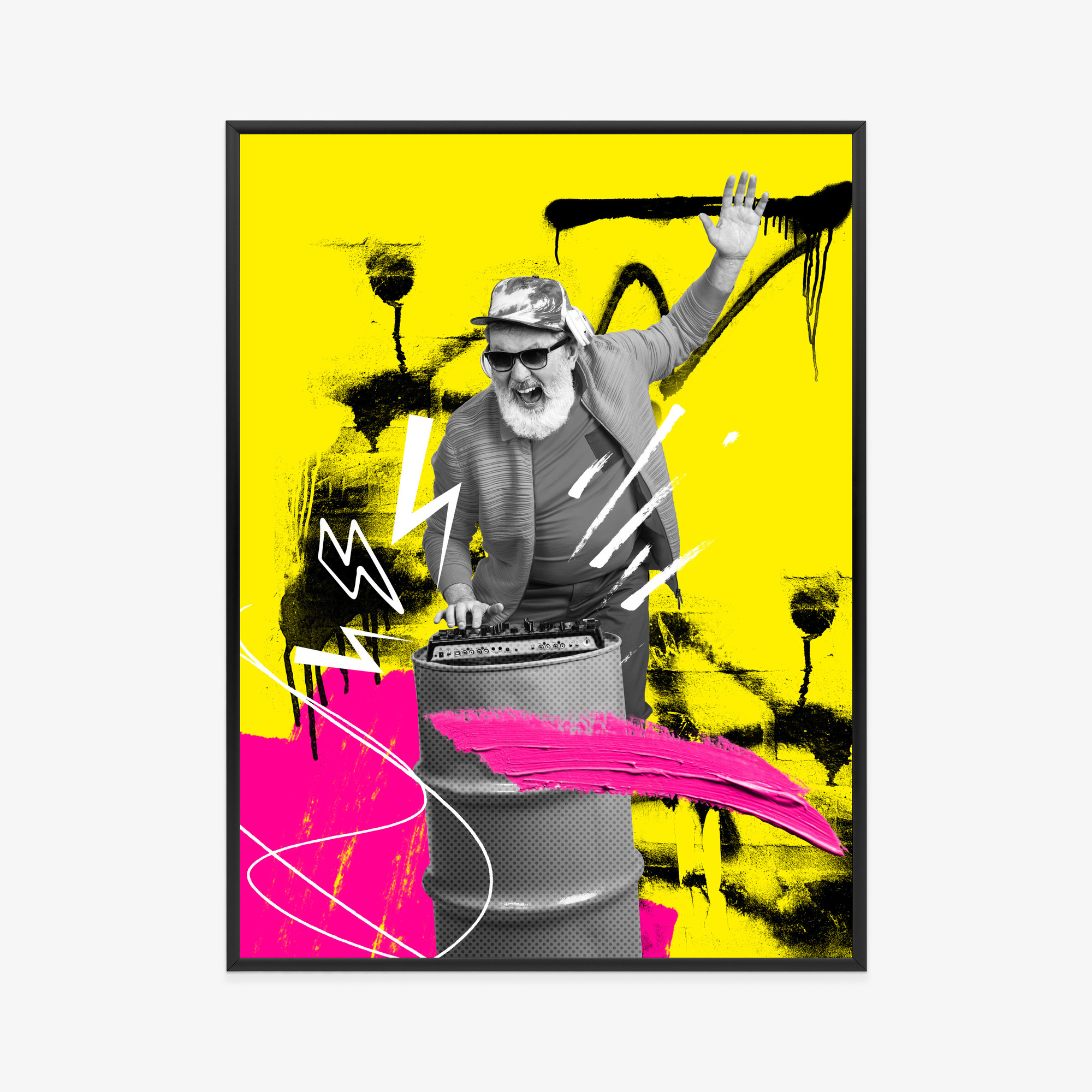 Poster Dj Im Großstadtdschungel – Bunte Collage Rahmen Aluminium Farbe Schwarz