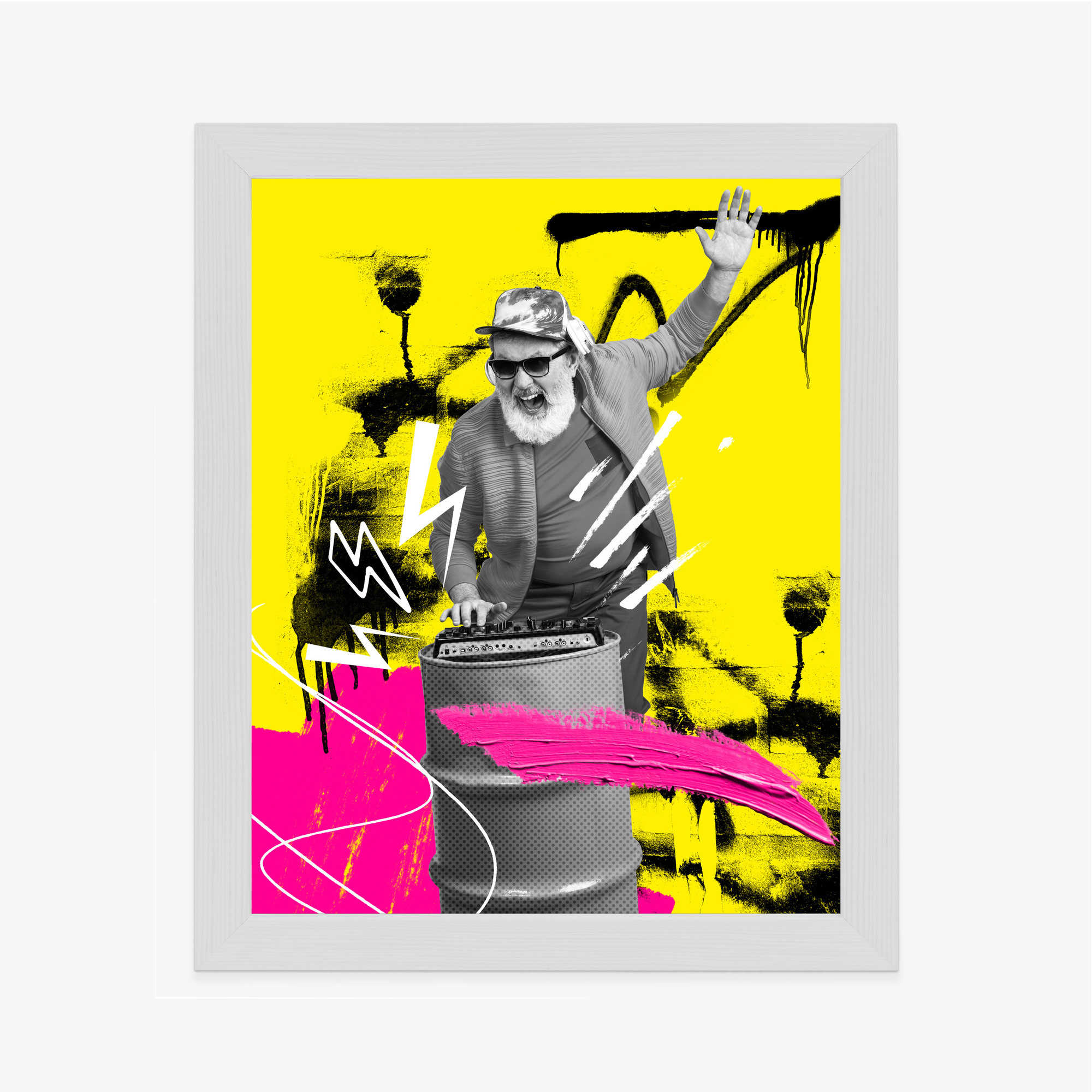 Poster Dj Im Großstadtdschungel – Bunte Collage Rahmen Aluminium Farbe Schwarz – Bild 7