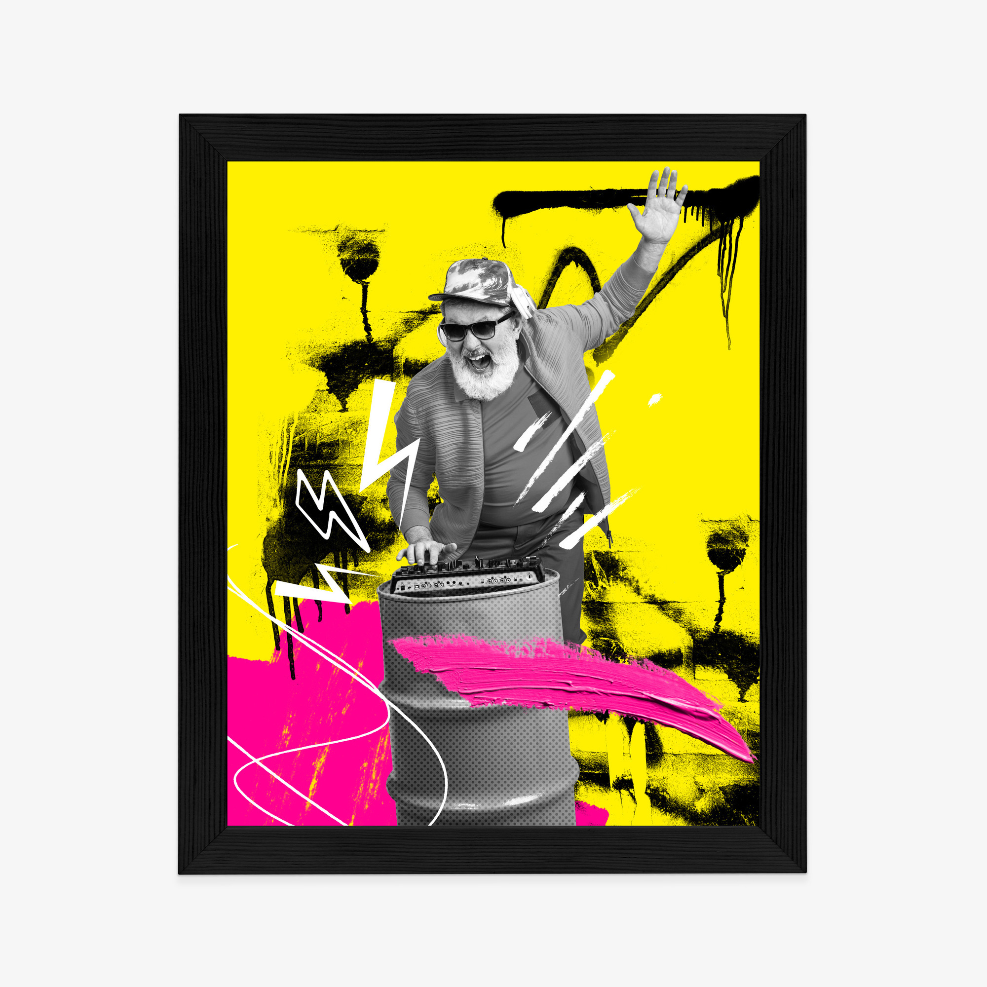 Poster Dj Im Großstadtdschungel – Bunte Collage Rahmen Aluminium Farbe Schwarz – Bild 8