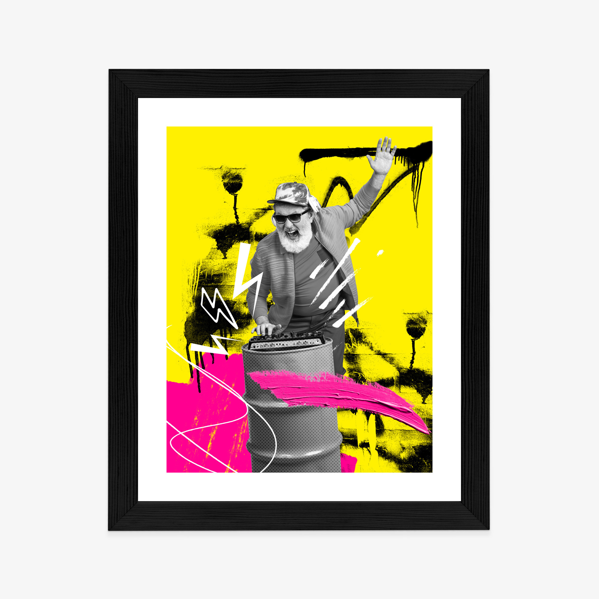 Poster Dj Im Großstadtdschungel – Bunte Collage Rahmen Aluminium Farbe Schwarz – Bild 10