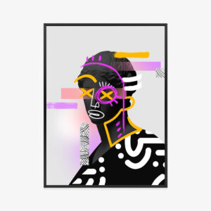 Poster Contemporary Art Collage With Antique Black Colored Statue Bust With Neon Drawings. Surreal Style. Female Eye Element Rahmen Aluminium Farbe Schwarz