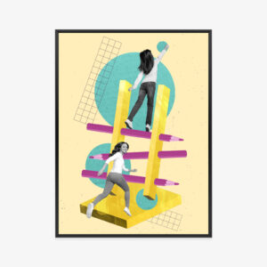 Poster Vertical Poster Picture 3D Collage Image Of Two Happy Persistent People Achieve Success Professional Growth Rahmen Aluminium Farbe Schwarz