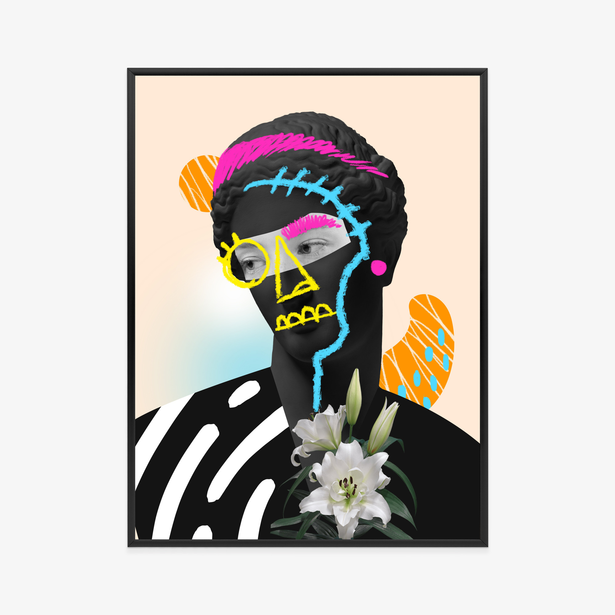 Poster Zeitgenössische Collage Antiker Skulpturen Rahmen Aluminium Farbe Schwarz