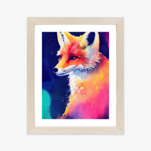 Poster Portrait Of Wild Fox Watercolor, Wallpaper Painting, Animal Rahmen Holz Mit Passepartout Farbe Natürlich