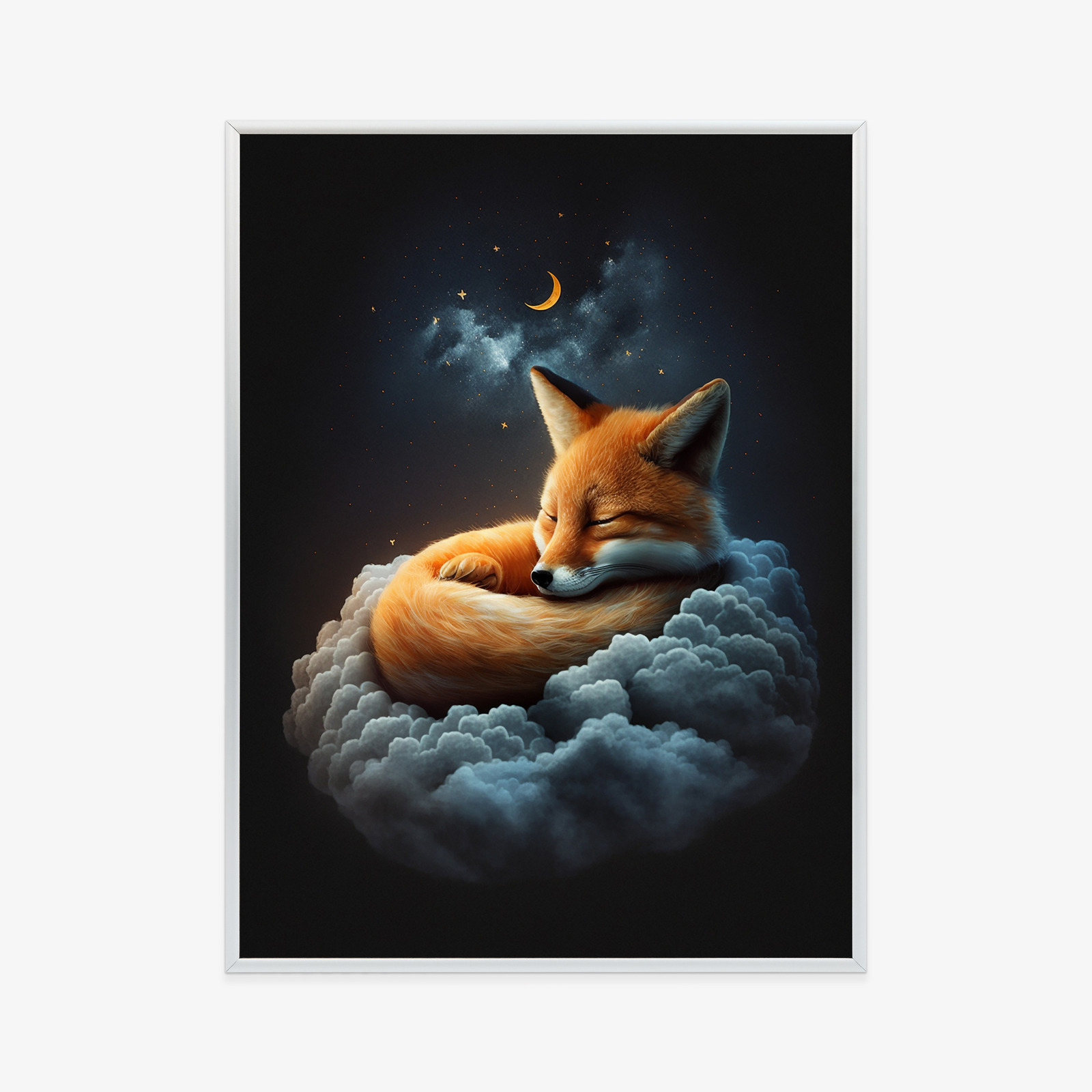 Poster Ein Schlafender Fuchs Auf Einer Wolke Rahmen Holz Mit Passepartout Farbe Natürlich – Bild 10