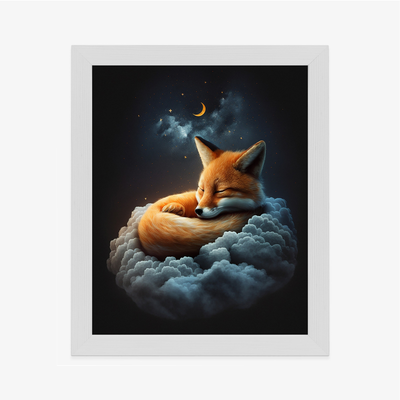 Poster Ein Schlafender Fuchs Auf Einer Wolke Rahmen Holz Mit Passepartout Farbe Natürlich – Bild 7