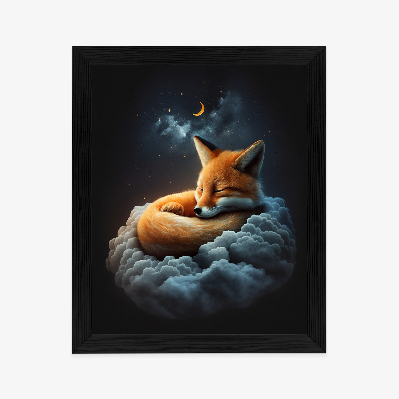 Poster Ein Schlafender Fuchs Auf Einer Wolke Rahmen Holz Mit Passepartout Farbe Natürlich – Bild 6
