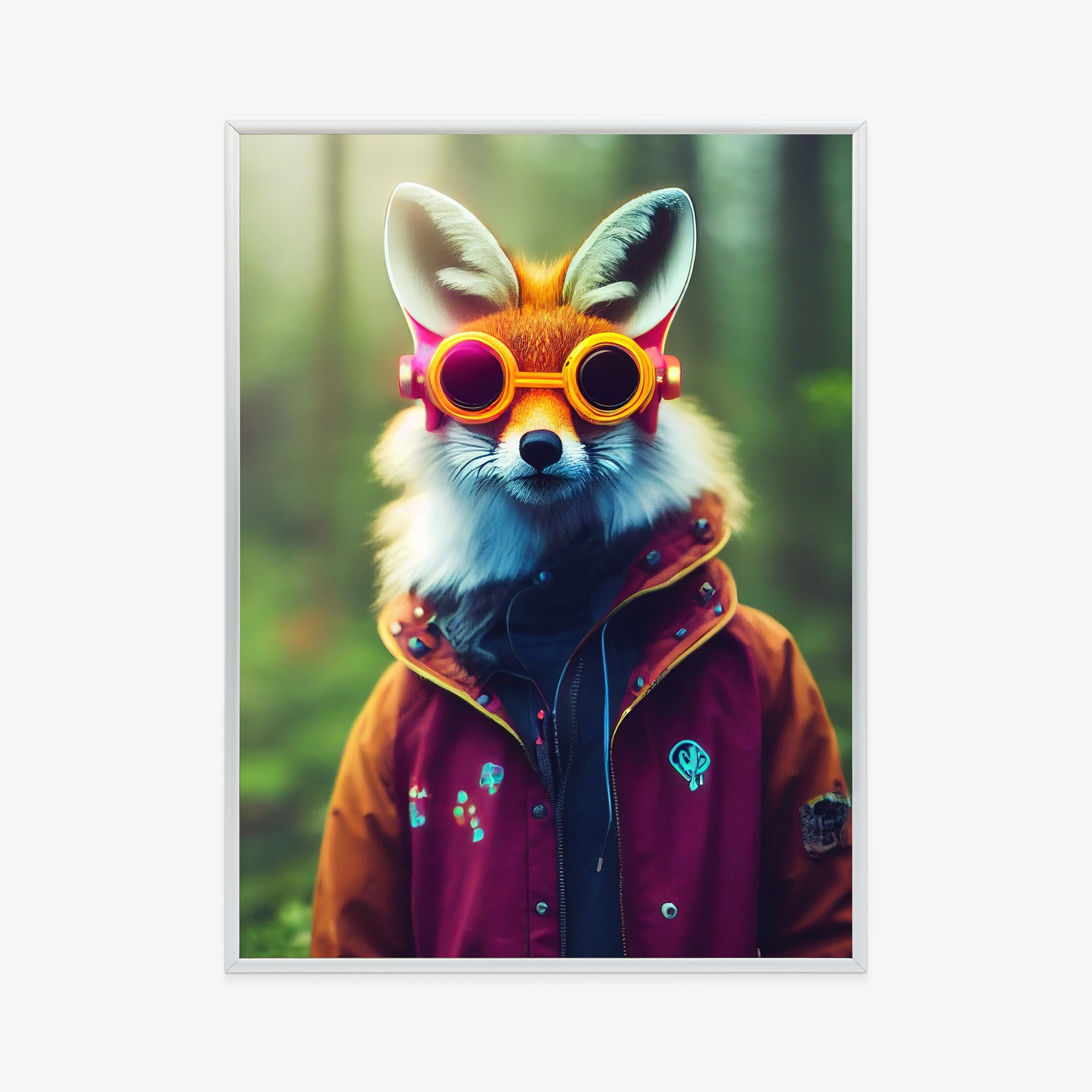 Poster Portrait Of A Fox Wearing A Cyberpunk Headset, Neon Virtual Glasses, And Cyberpunk Gear. High-Tech Fox. The Concept Of Virtual Reality And Cyberpunk. 3D Rendering. – Bild 10