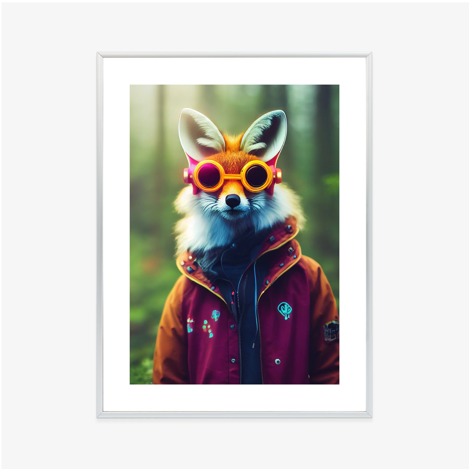 Poster Portrait Of A Fox Wearing A Cyberpunk Headset, Neon Virtual Glasses, And Cyberpunk Gear. High-Tech Fox. The Concept Of Virtual Reality And Cyberpunk. 3D Rendering. – Bild 8