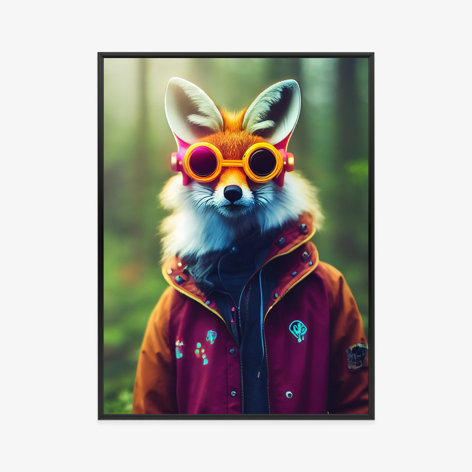 Poster Portrait Of A Fox Wearing A Cyberpunk Headset, Neon Virtual Glasses, And Cyberpunk Gear. High-Tech Fox. The Concept Of Virtual Reality And Cyberpunk. 3D Rendering. – Bild 11