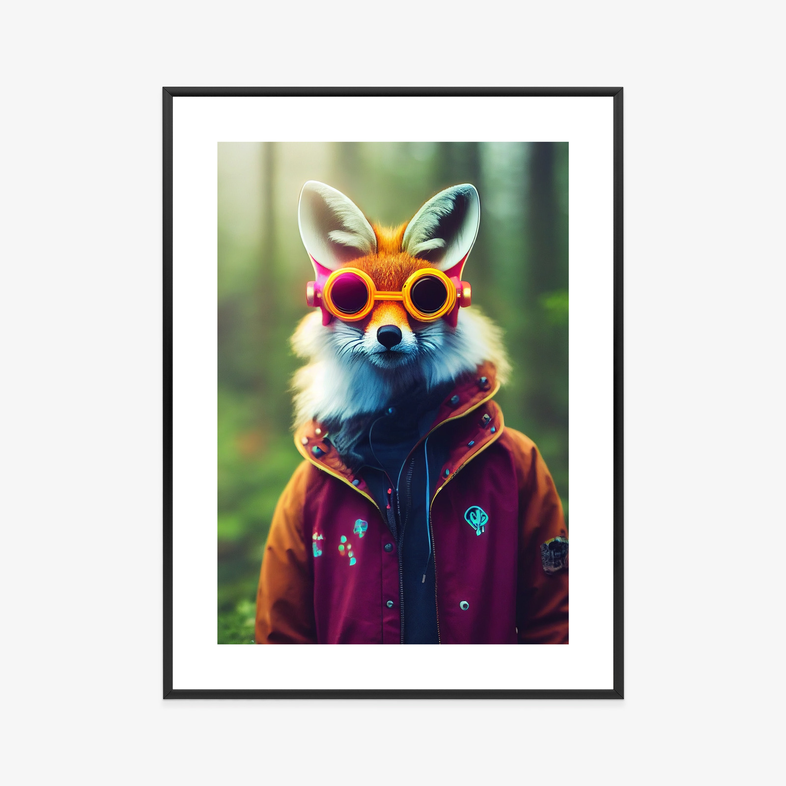 Poster Portrait Of A Fox Wearing A Cyberpunk Headset, Neon Virtual Glasses, And Cyberpunk Gear. High-Tech Fox. The Concept Of Virtual Reality And Cyberpunk. 3D Rendering. – Bild 9