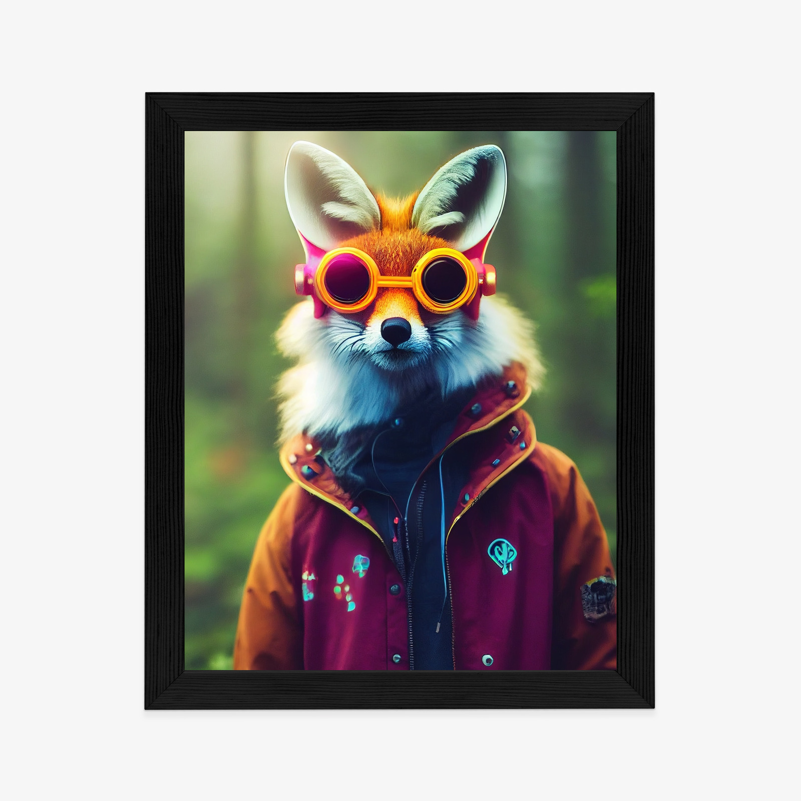 Poster Portrait Of A Fox Wearing A Cyberpunk Headset, Neon Virtual Glasses, And Cyberpunk Gear. High-Tech Fox. The Concept Of Virtual Reality And Cyberpunk. 3D Rendering. – Bild 6