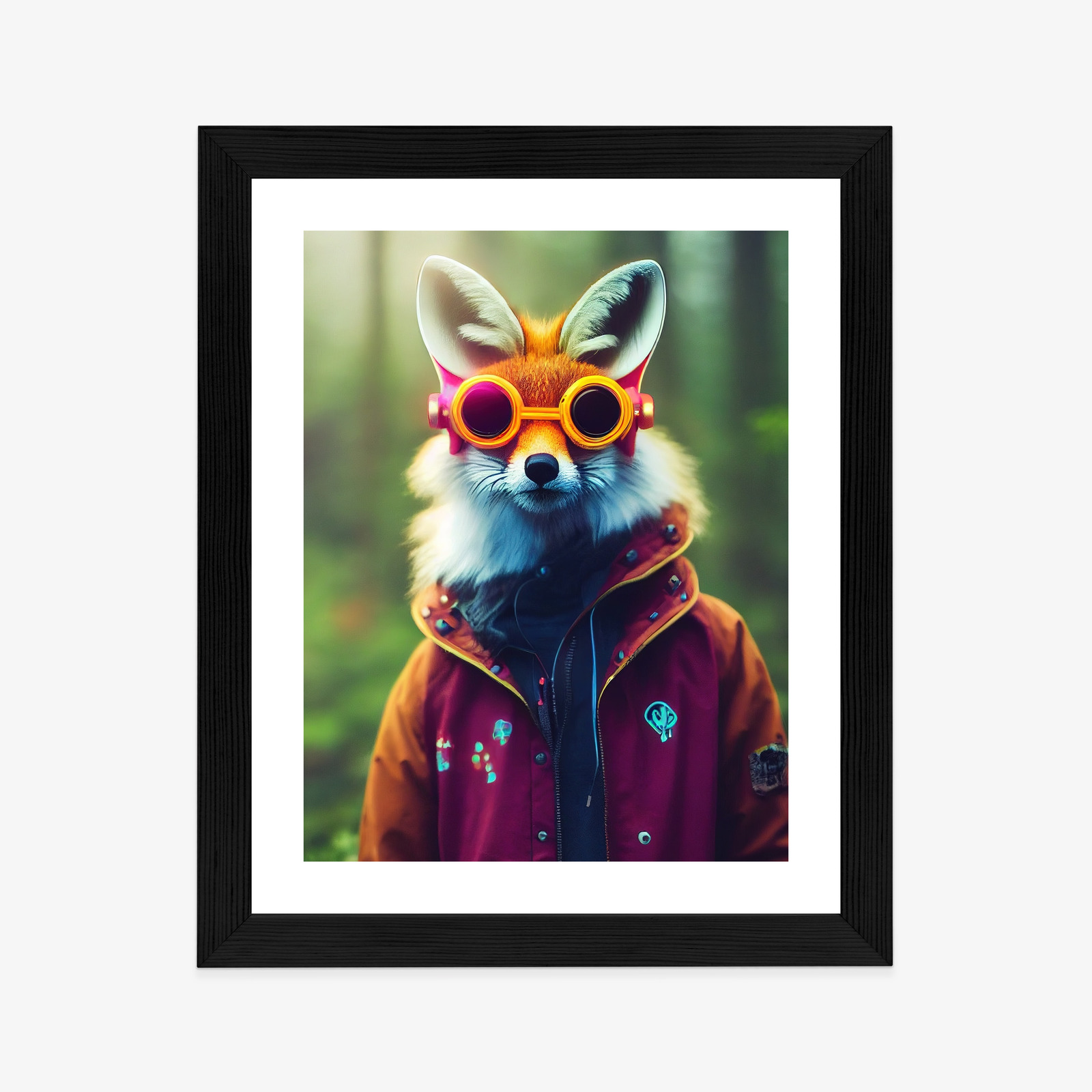 Poster Portrait Of A Fox Wearing A Cyberpunk Headset, Neon Virtual Glasses, And Cyberpunk Gear. High-Tech Fox. The Concept Of Virtual Reality And Cyberpunk. 3D Rendering. – Bild 4