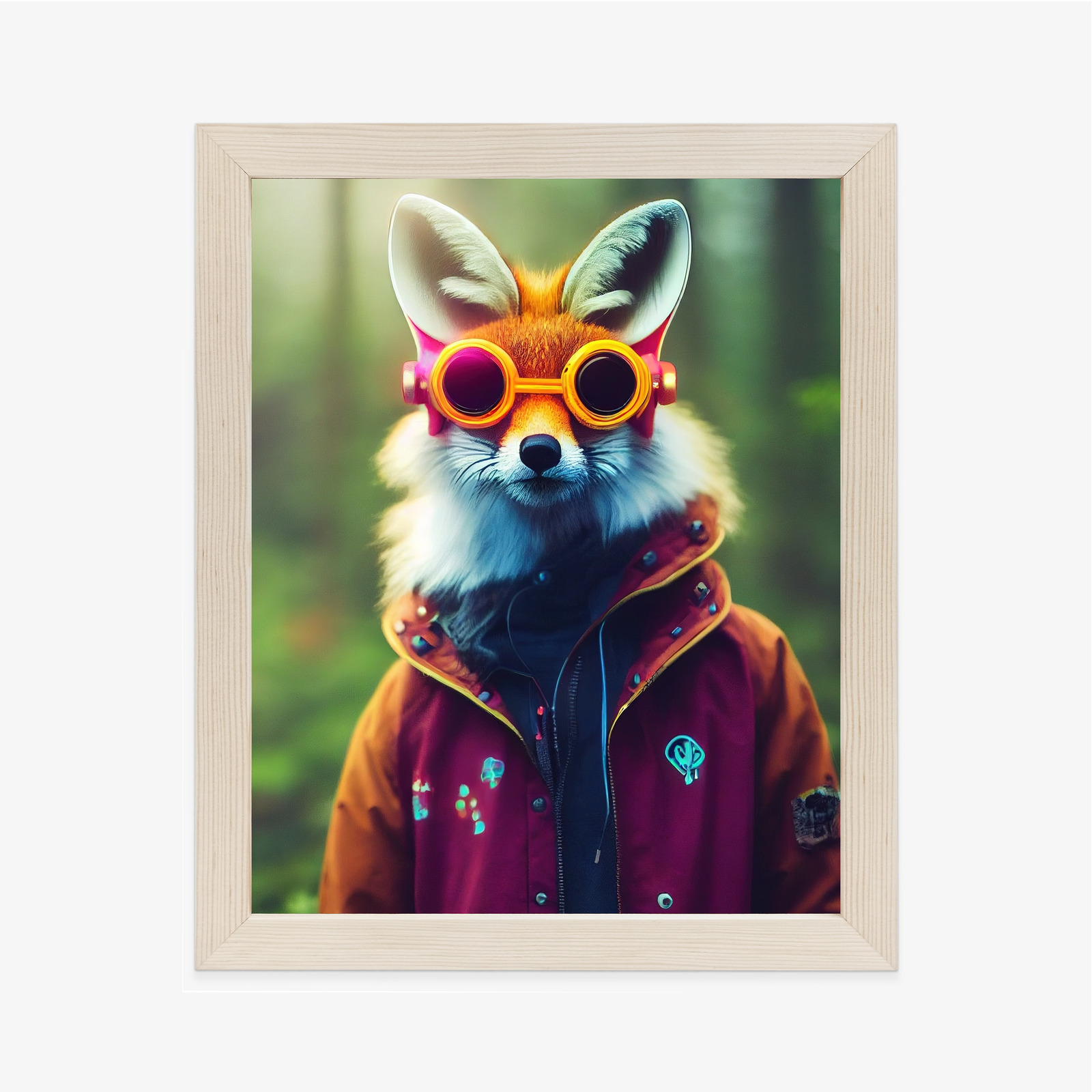 Poster Portrait Of A Fox Wearing A Cyberpunk Headset, Neon Virtual Glasses, And Cyberpunk Gear. High-Tech Fox. The Concept Of Virtual Reality And Cyberpunk. 3D Rendering. – Bild 3