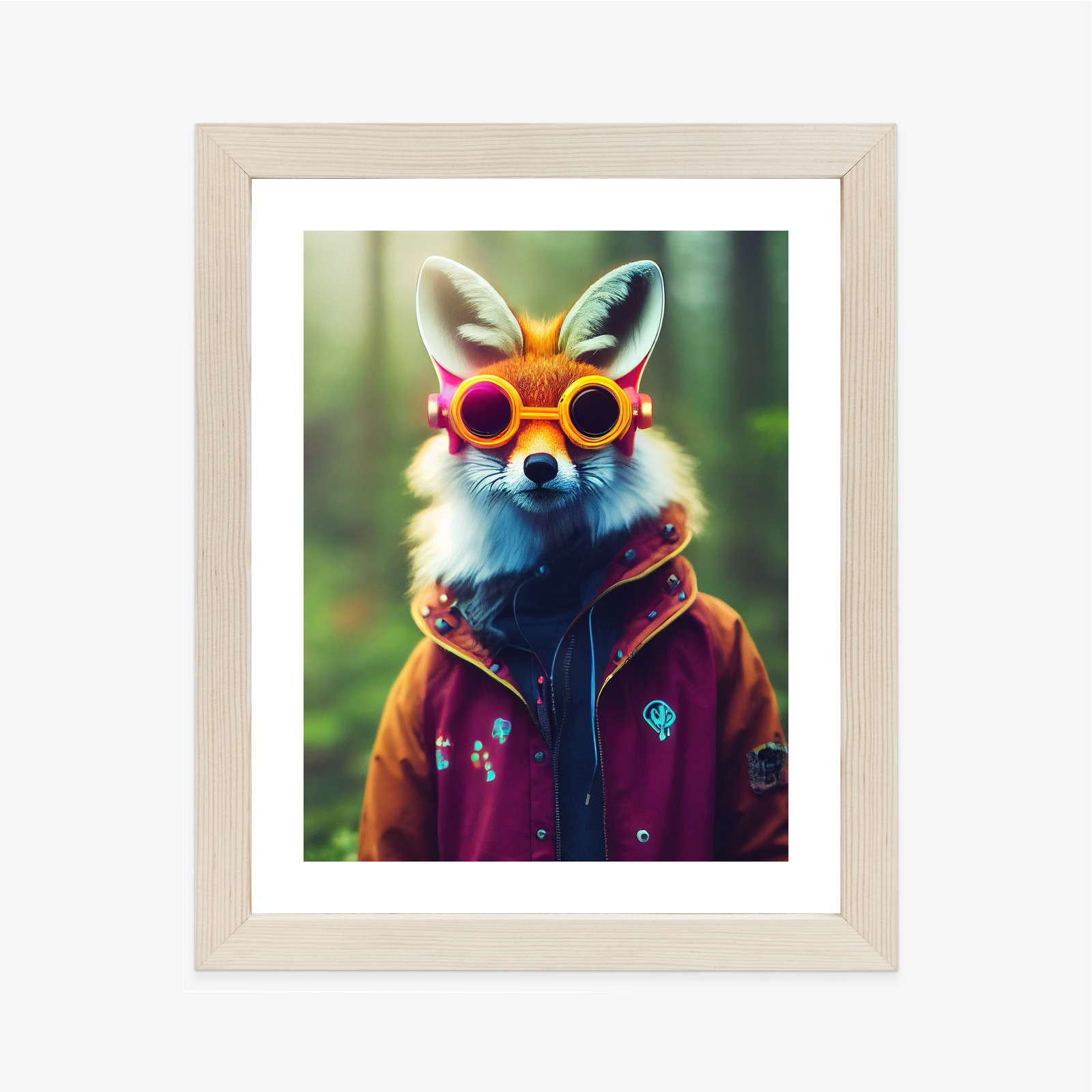 Poster Portrait Of A Fox Wearing A Cyberpunk Headset, Neon Virtual Glasses, And Cyberpunk Gear. High-Tech Fox. The Concept Of Virtual Reality And Cyberpunk. 3D Rendering. – Bild 2