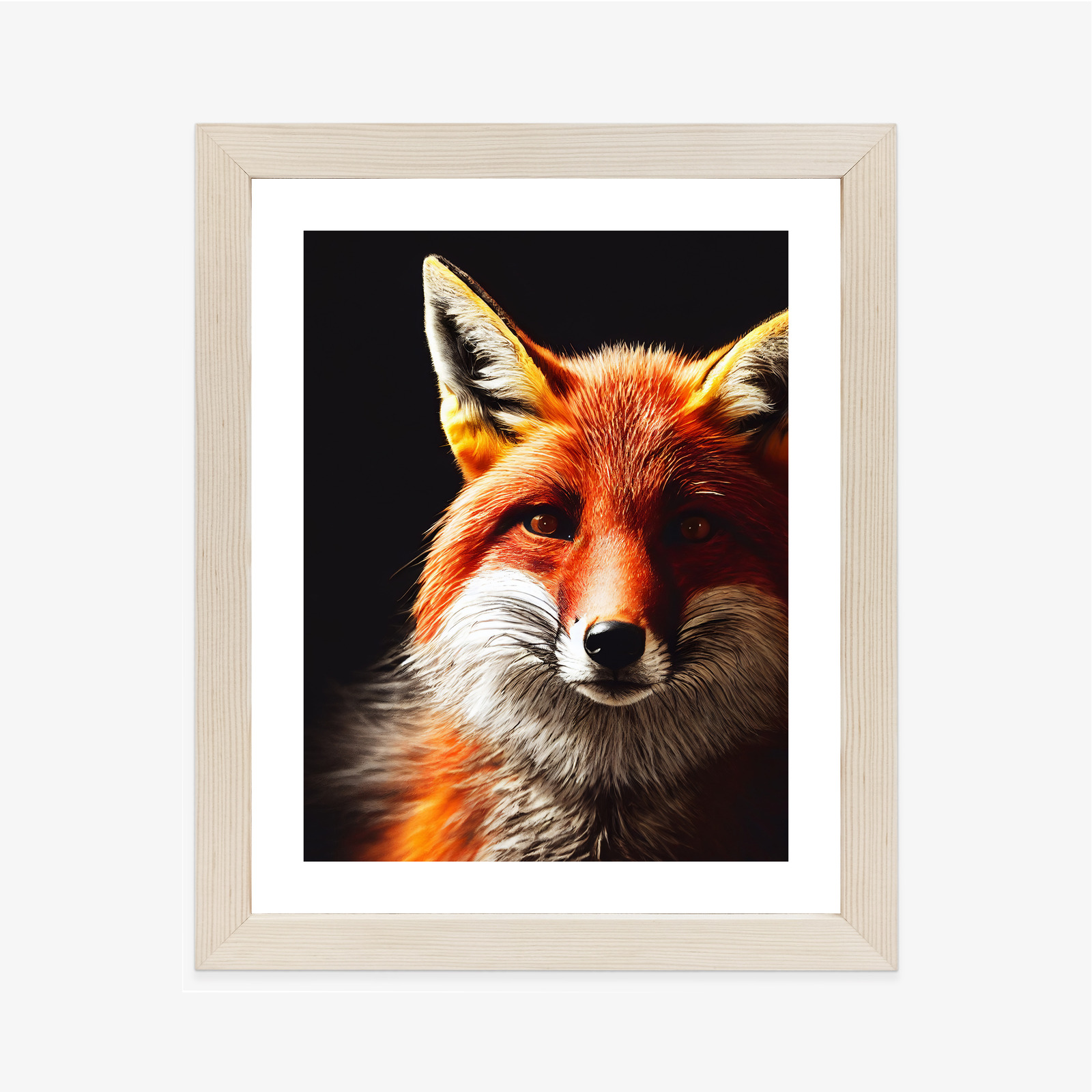 Poster Realistic Fox Portrait. Rahmen Holz Mit Passepartout Farbe Natürlich