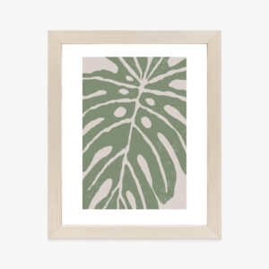 Poster Grünes Monstera-Blatt Rahmen Holz Mit Passepartout Farbe Natürlich