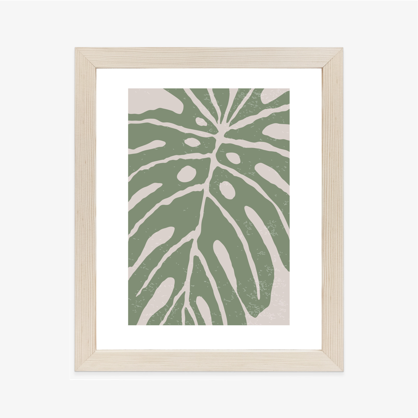 Poster Grünes Monstera-Blatt Rahmen Holz Mit Passepartout Farbe Natürlich