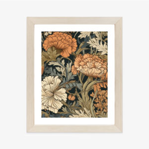 Poster Retro-Vintage-Blumen Und Blätter Rahmen Holz Mit Passepartout Farbe Natürlich