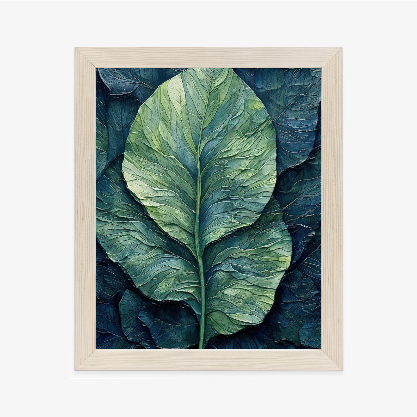 Poster Natur Abstraktes Grünes Blatt Rahmen Holz Mit Passepartout Farbe Natürlich – Bild 2