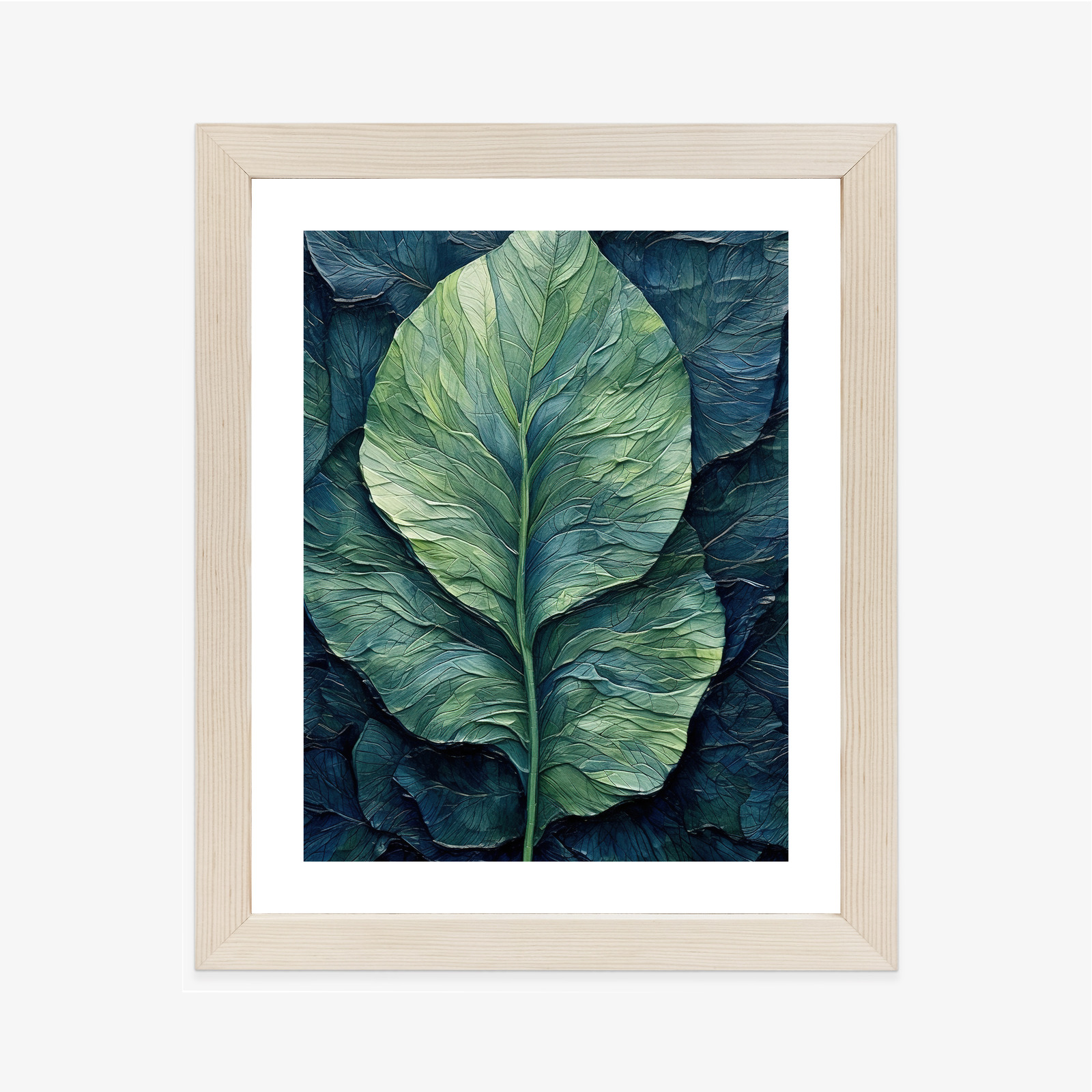 Poster Natur Abstraktes Grünes Blatt Rahmen Holz Mit Passepartout Farbe Natürlich