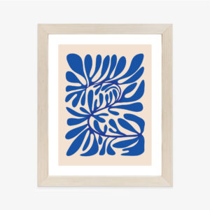 Poster Minimalistisches Blaues Pflanzenmuster Rahmen Holz Mit Passepartout Farbe Natürlich