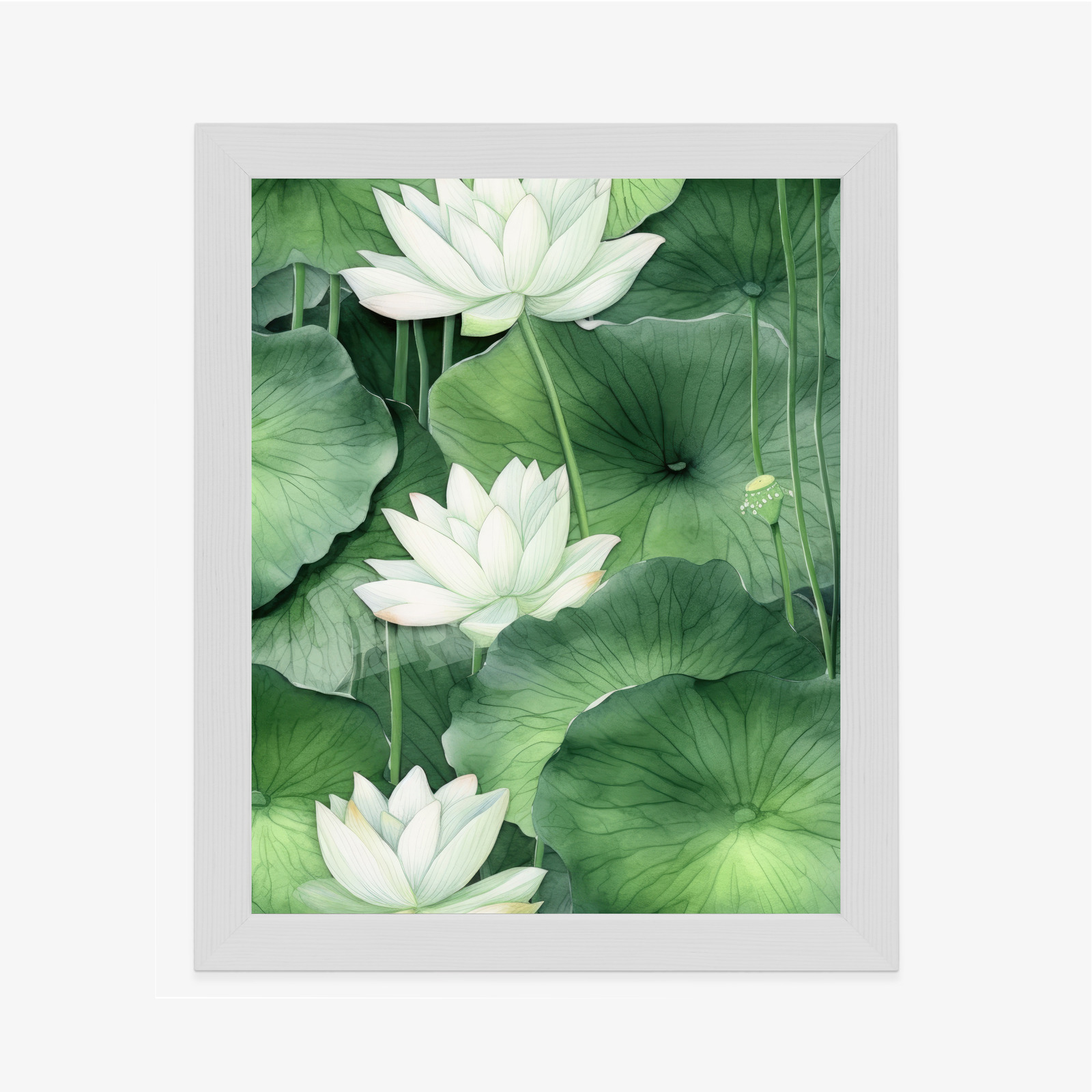 Poster Lotusblume Zwischen Grünen Blättern Rahmen Holz Mit Passepartout Farbe Natürlich – Bild 7