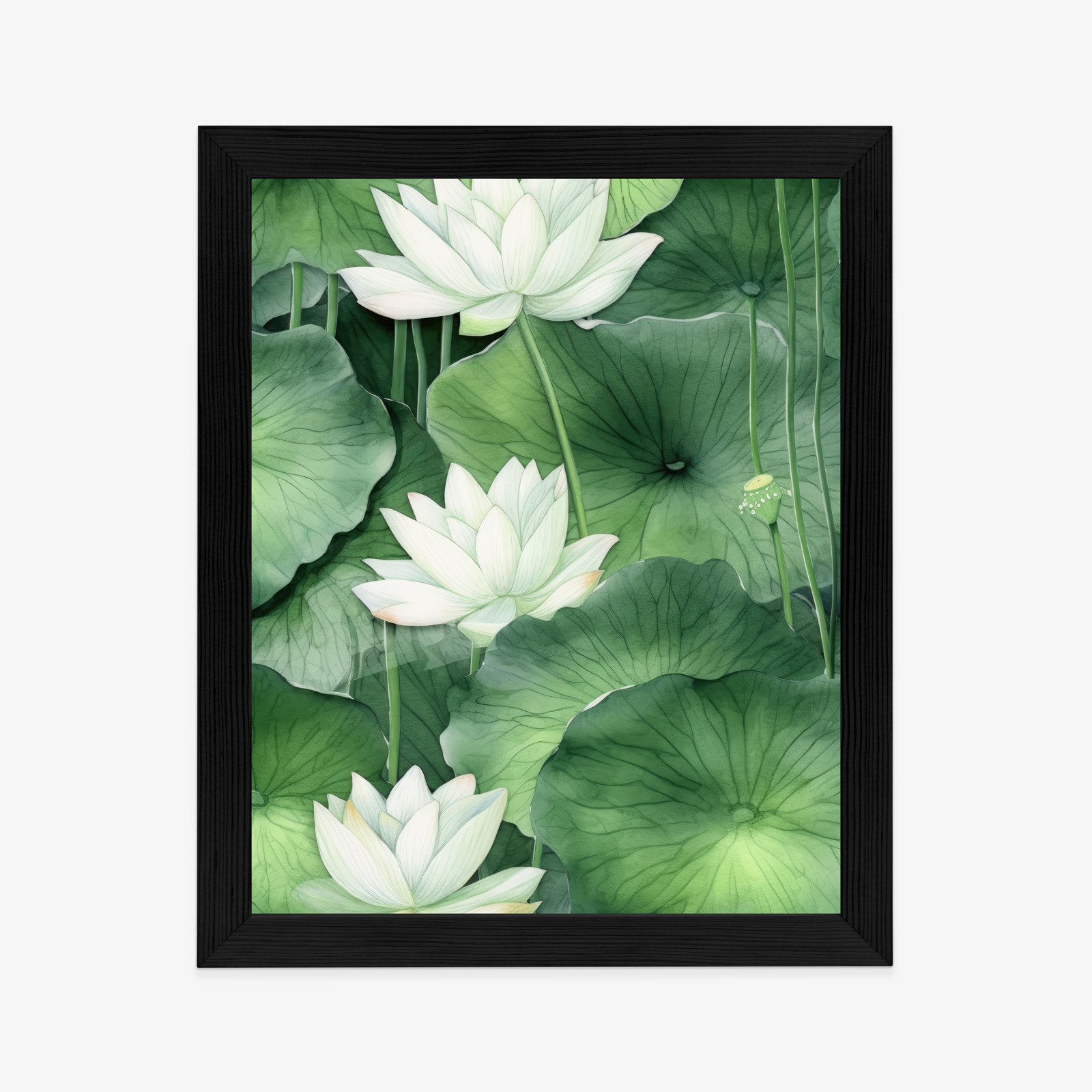 Poster Lotusblume Zwischen Grünen Blättern Rahmen Holz Mit Passepartout Farbe Natürlich – Bild 6