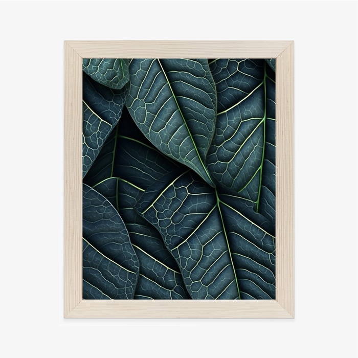 Poster Dunkelgrüne 3D-Tropenblätter Rahmen Holz Mit Passepartout Farbe Natürlich – Bild 2