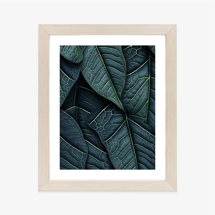 Poster Dunkelgrüne 3D-Tropenblätter Rahmen Holz Mit Passepartout Farbe Natürlich