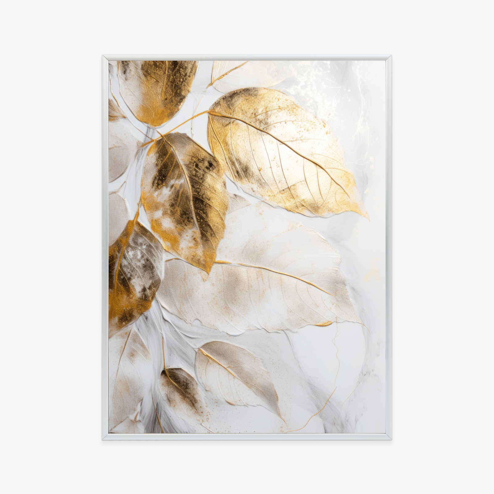 Poster Goldene Blätter Am Ast Rahmen Holz Mit Passepartout Farbe Natürlich – Bild 10