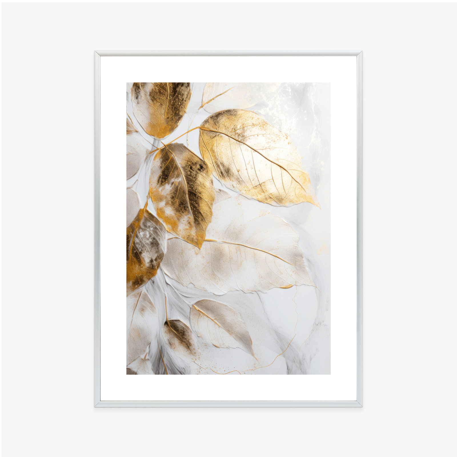 Poster Goldene Blätter Am Ast Rahmen Holz Mit Passepartout Farbe Natürlich – Bild 8