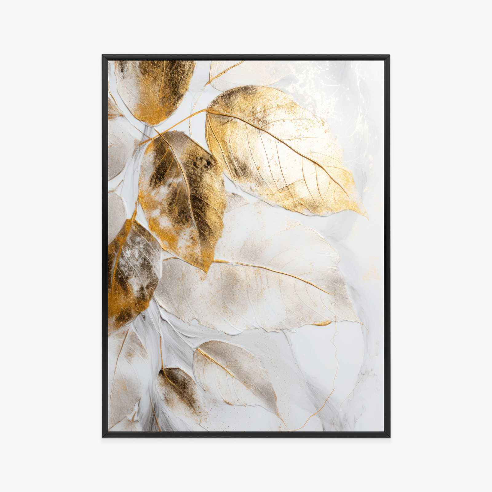 Poster Goldene Blätter Am Ast Rahmen Holz Mit Passepartout Farbe Natürlich – Bild 11