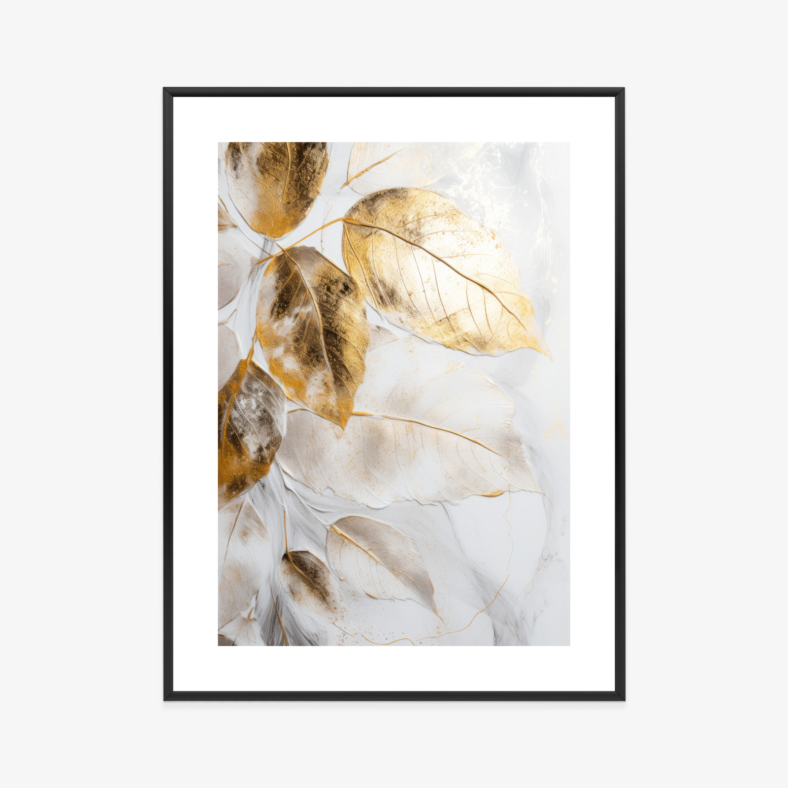 Poster Goldene Blätter Am Ast Rahmen Holz Mit Passepartout Farbe Natürlich – Bild 9