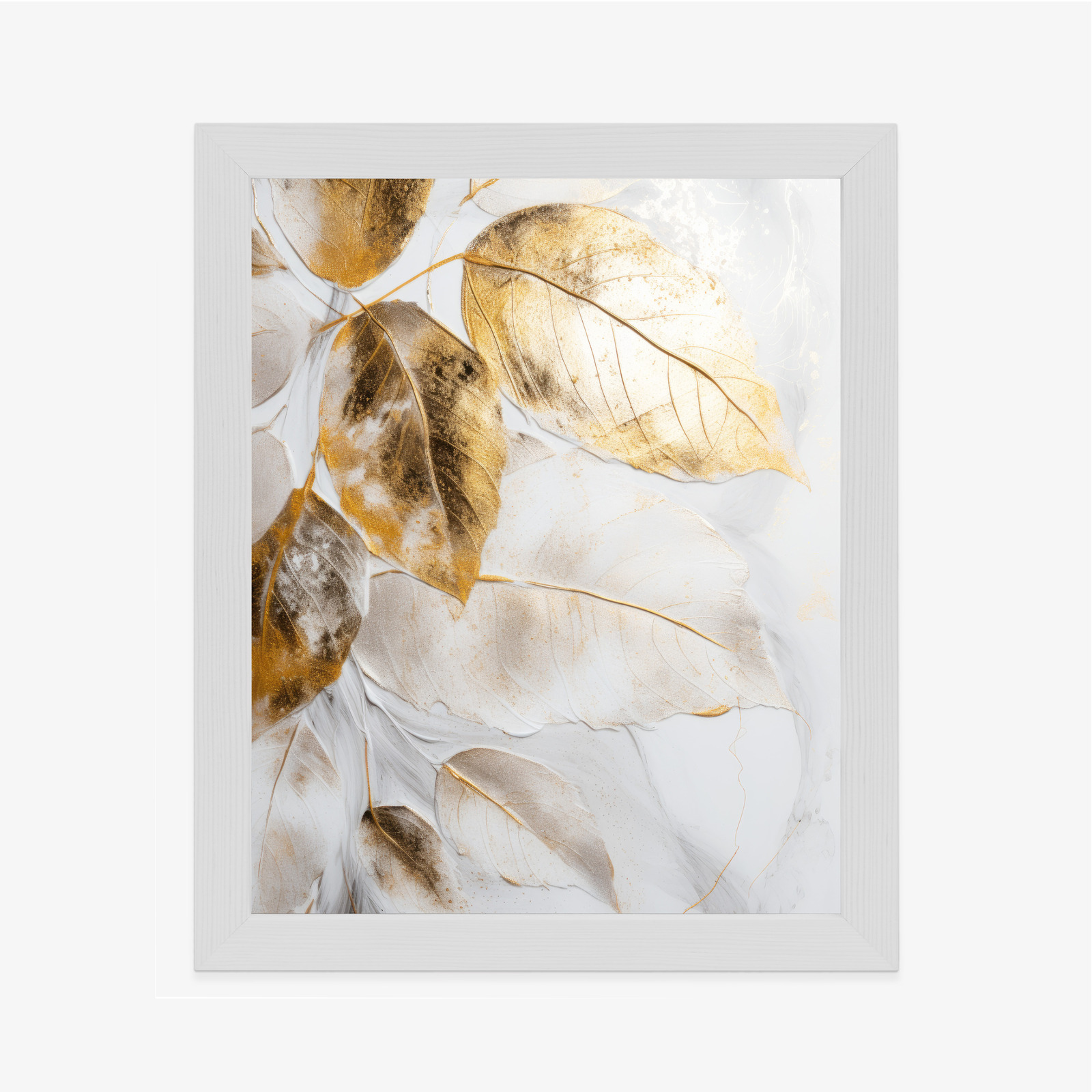 Poster Goldene Blätter Am Ast Rahmen Holz Mit Passepartout Farbe Natürlich – Bild 7