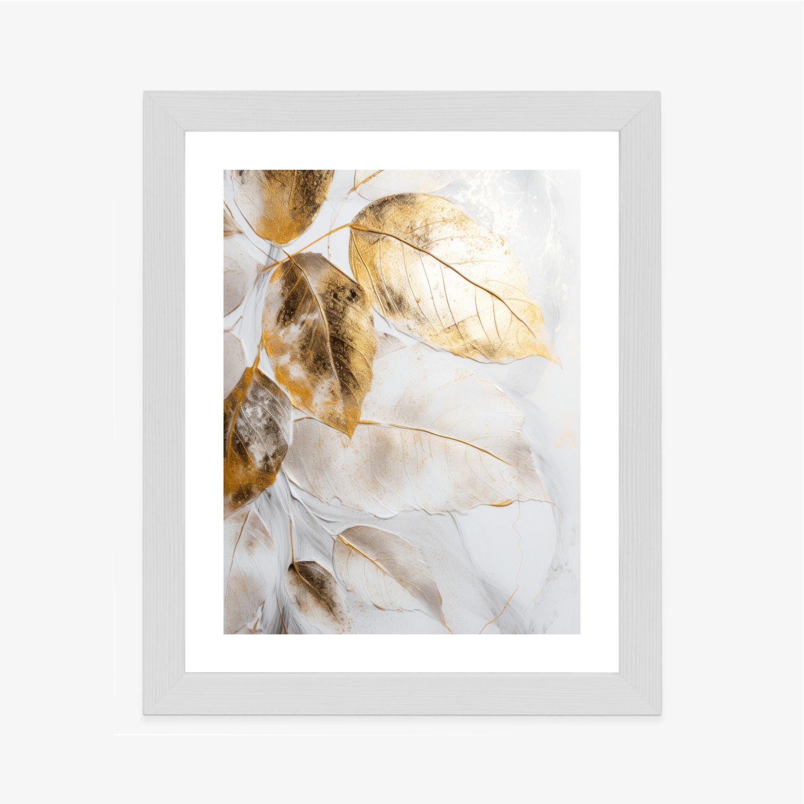 Poster Goldene Blätter Am Ast Rahmen Holz Mit Passepartout Farbe Natürlich – Bild 5