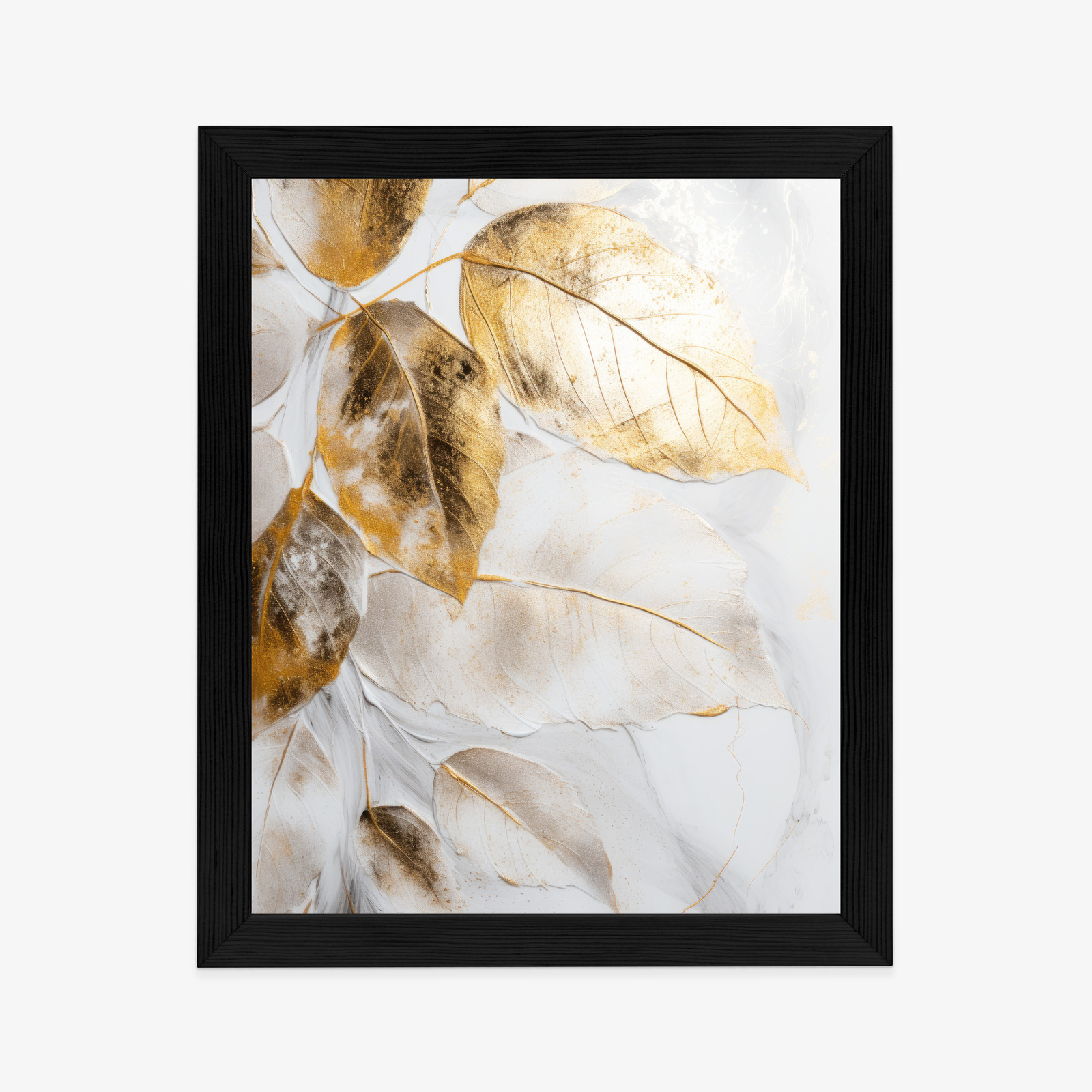 Poster Goldene Blätter Am Ast Rahmen Holz Mit Passepartout Farbe Natürlich – Bild 6