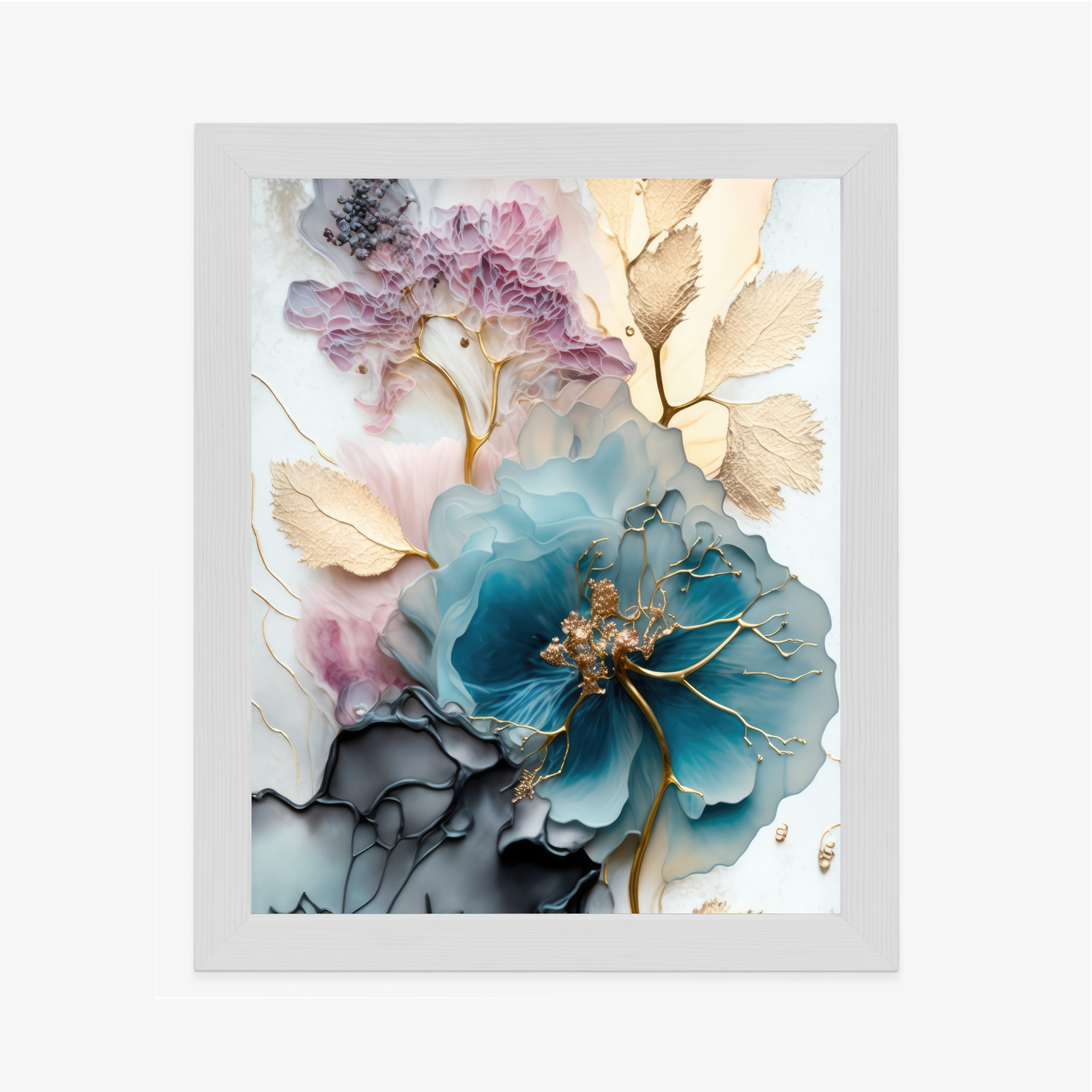 Poster Abstraktion Der Goldenen Blätter Der Blauen Blume Rahmen Holz Mit Passepartout Farbe Natürlich – Bild 7