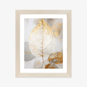 Poster Bemalte Blätter Mit Gold Rahmen Holz Mit Passepartout Farbe Natürlich